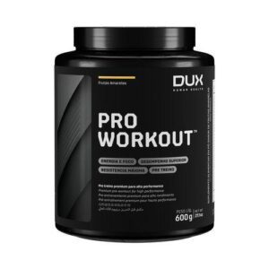 **Produto:** Pro Workout Frutas Amarelas - 600g **Descrição Geral:** O Pro Workout Frutas Amarelas é um pré-treino premium desenvolvido pela DUX, focado em fornecer energia extrema, desempenho incomparável e resistência máxima durante os treinos. Ideal para atletas e praticantes de atividades físicas que buscam performance superior em treinos e competições. **Características e Composição:** - **Fórmula Avançada:** Contém uma combinação de ingredientes de alta qualidade para maximizar a disposição e o desempenho. - **Cafeína:** Duas fontes de cafeína com um total de 400 mg, proporcionando energia rápida e foco mental. - **Taurina:** 2g de taurina para ajudar na recuperação muscular e na resistência. - **Beta-Alanina:** 2g para retardar a fadiga muscular. - **Creatina Creapure:** 3g, uma forma pura de creatina que melhora a força e a performance. - **L-Arginina:** 3,8g, que ajuda na vasodilatação e melhora o fluxo sanguíneo. - **BCAAs (Aminoácidos de Cadeia Ramificada):** 3g, que ajudam na recuperação e redução da fadiga. - **Citrulil Arginina:** 6mg, para aumentar a produção de óxido nítrico. - **L-Carnitina:** 250mg, que auxilia na queima de gordura. - **Vitaminas e Minerais:** Contém 8 tipos de vitaminas essenciais, contribuindo para o metabolismo energético e a saúde geral. - **Aminoácidos Totais:** 9,8g, promovendo a recuperação muscular. **Sugestão de Uso:** Misturar 1 scoop (26g) em 200mL de água e consumir antes do treino para obter os melhores resultados. **Informações Nutricionais (por porção de 26g):** - Valor energético: 34 kcal - Carboidratos: 8g (3% VD) - Açúcares totais: 1,6g - Proteínas: 0,6g (1% VD) - Isoleucina: 750mg - Leucina: 1500mg - Tirosina: 1000mg - Valina: 750mg - Arginina: 3800mg - Beta-Alanina: 2g - Sódio: 9mg (0% VD) - Vitaminas D, B1, B2, B3, B6, B7, B9, B12 em quantidades significativas. - Minerais como Cálcio, Magnésio e Zinco. **Alergênicos:** Pode conter traços de trigo, cevada, aveia, crustáceos, peixes, amendoim, soja, leite, amêndoa, avelãs, castanha-de-caju e pistaches. Contém glúten. **Diferenciais do Produto:** - Formulação premium para máxima performance. - Foco em energia e resistência durante treinos intensos. - Ideal para atletas que buscam melhorar seu rendimento e capacidade de recuperação. **Categorias e Atributos:** - Tipo de Produto: Pré-treino - Marca: DUX - Sabor: Frutas Amarelas - Peso: 600g - Benefícios: Aumento de energia, foco, resistência, recuperação muscular. - Formato: Pó para mistura com água. Este produto é uma escolha estratégica para quem busca otimizar seu desempenho atlético e alcançar melhores resultados nos treinos.